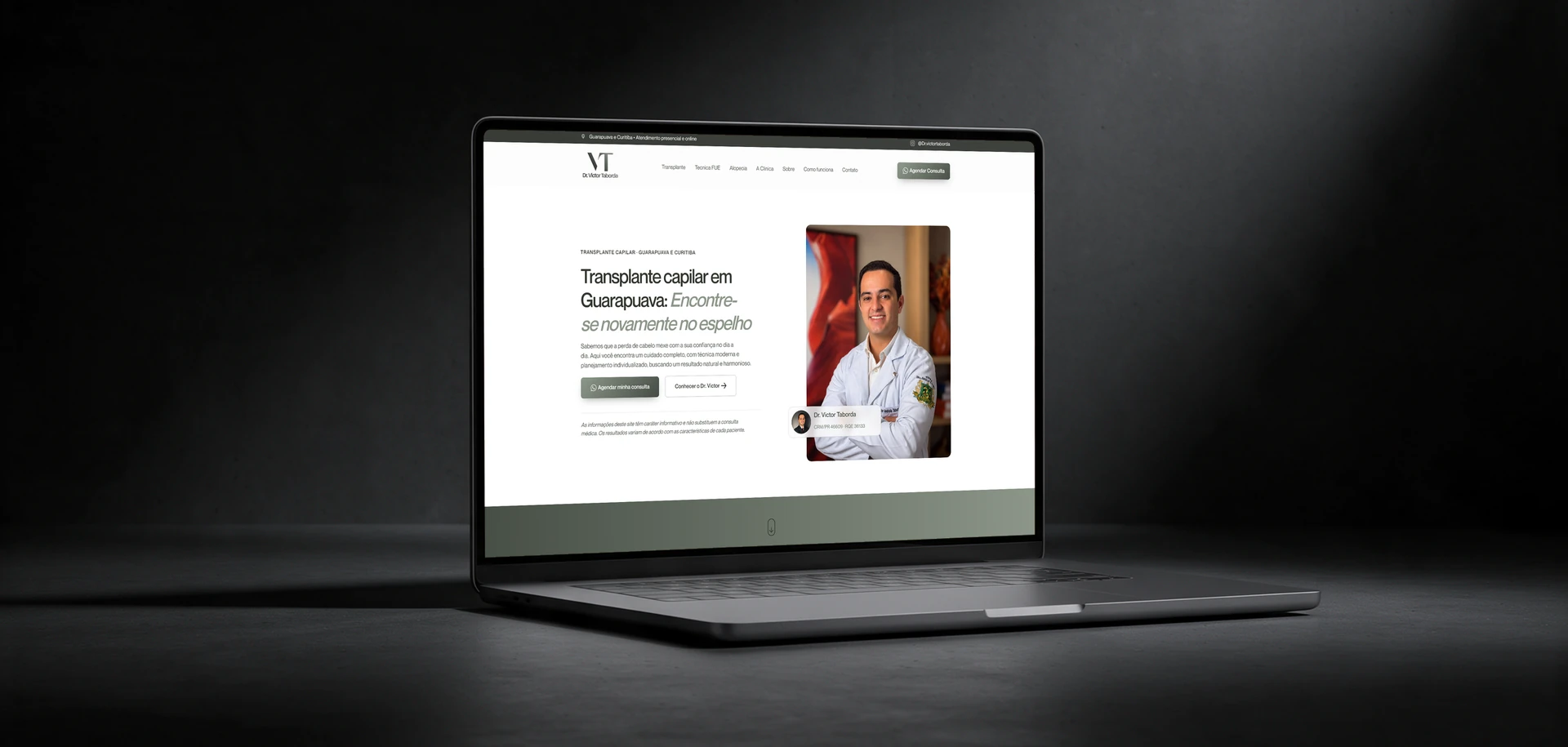 Site Dr. Victor Taborda aberto em um notebook