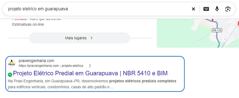 Busca do Google: A página de projeto elétrico