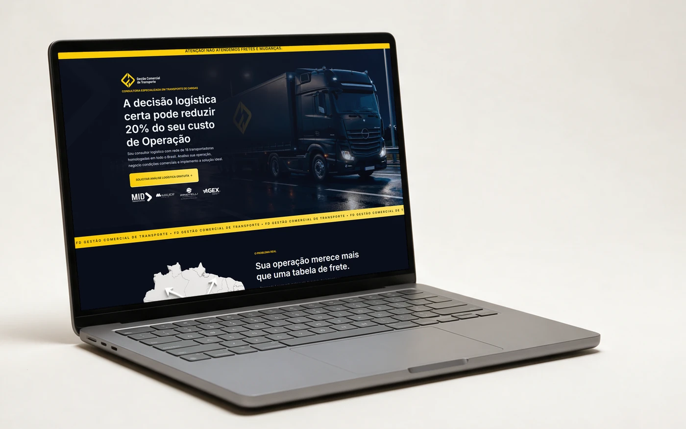 Site FD Gestão Comercial em um notebook