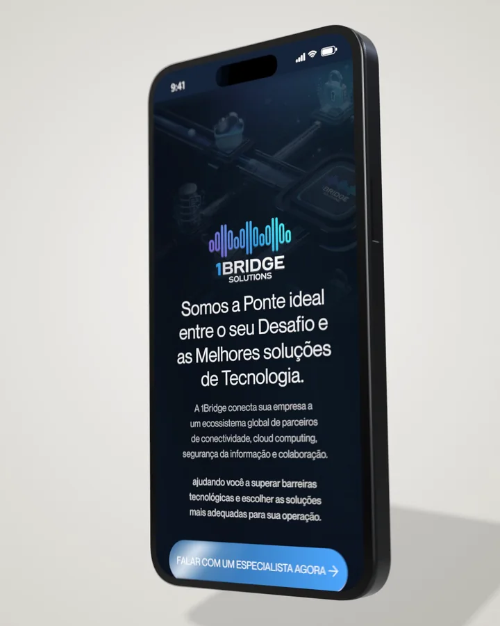 Site 1Bridge Solutions aberto em um celular