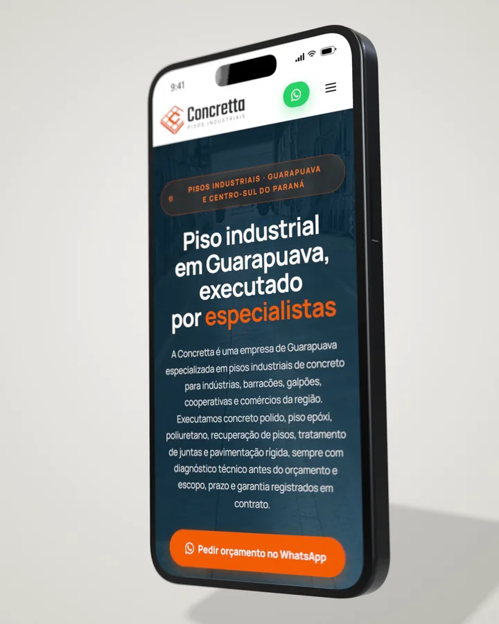 Site Concretta Pisos aberto em um celular