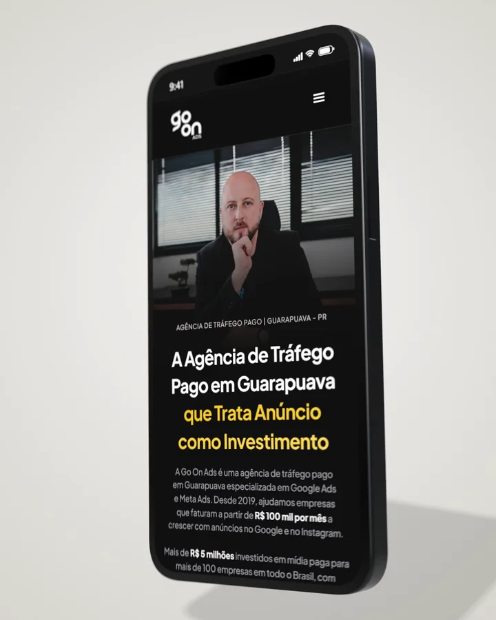 Site Go On Ads aberto em um celular