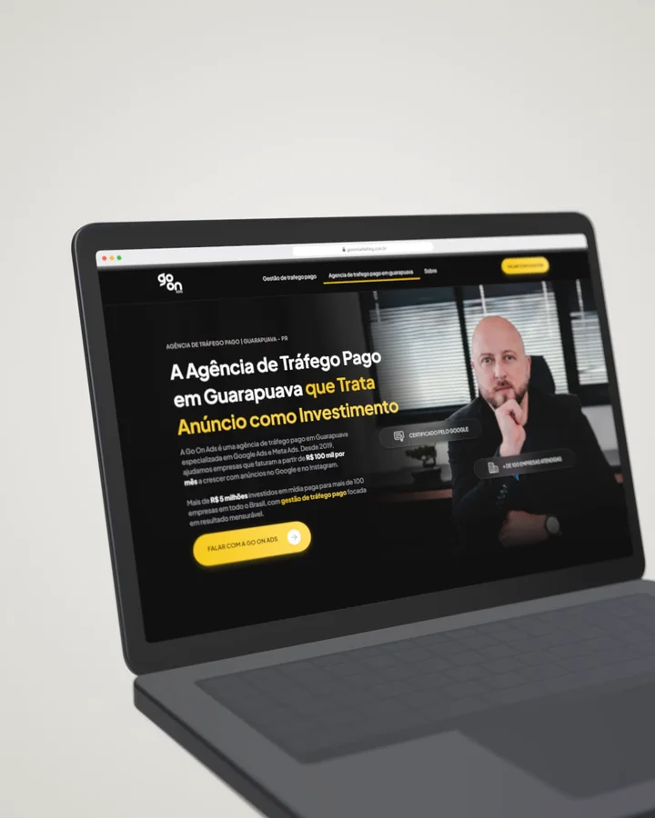 Site Go On Ads aberto em um notebook