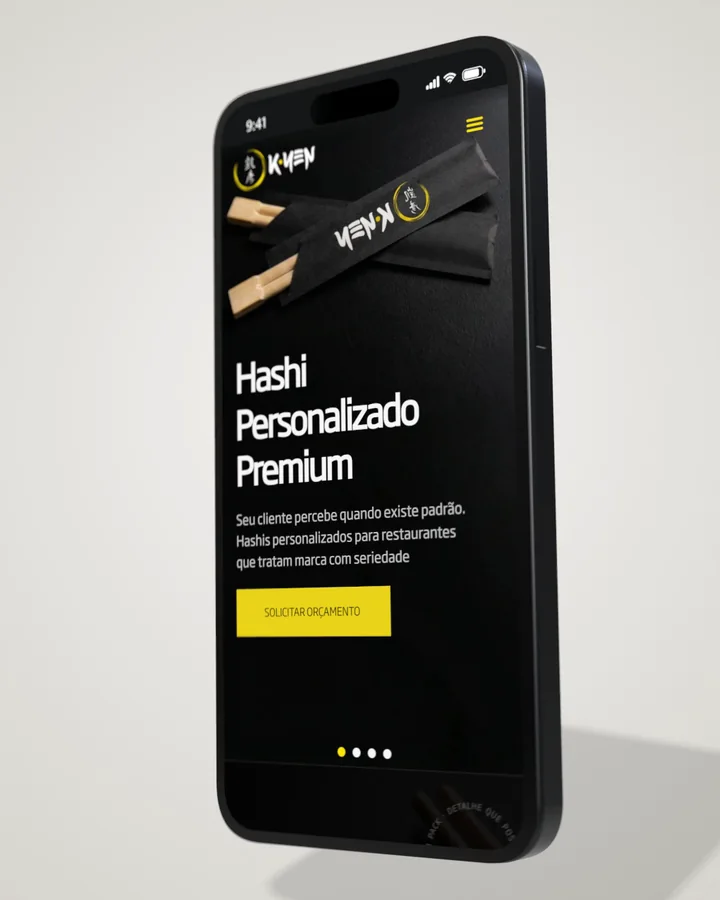 Site Kyen Pack aberto em um celular