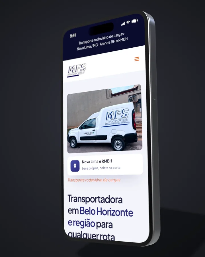 Site MFS Transportes aberto em um celular