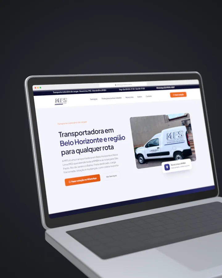 Site MFS Transportes aberto em um notebook